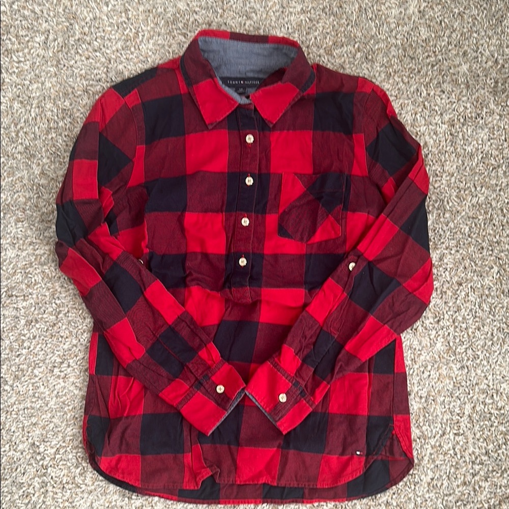 Tommy Hilfiger Red and Black Button Down Shirt